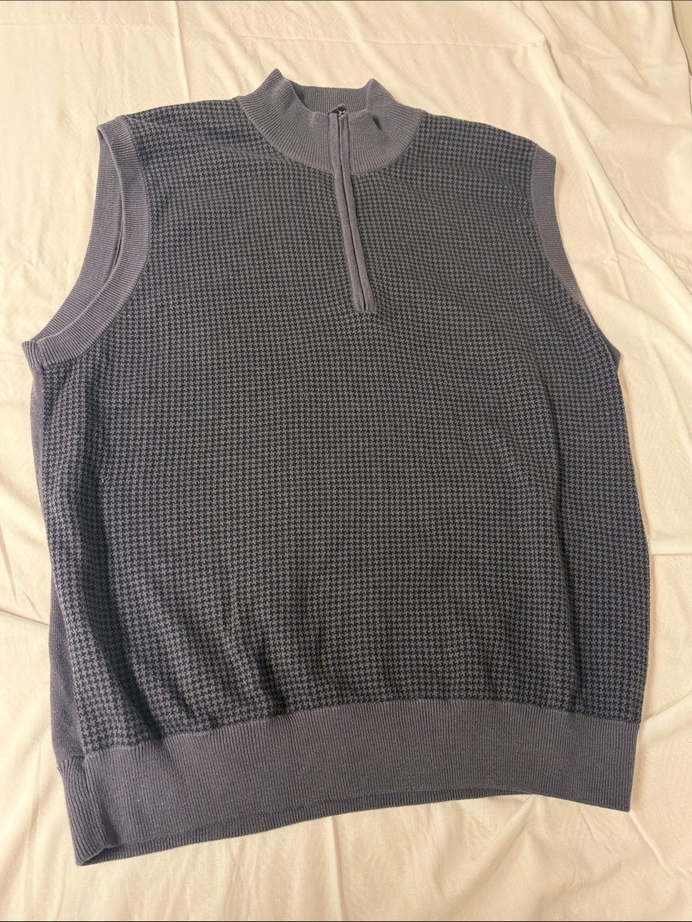 Alan Flusser Golf Half-Zip Knit Vest Large Houndstooth Design